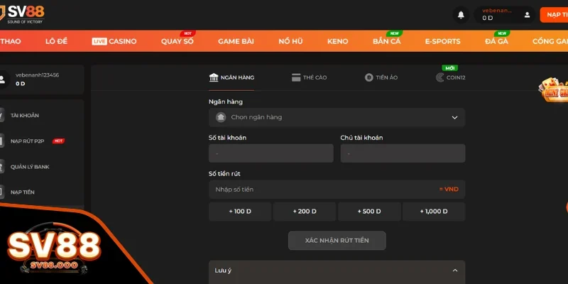 Các phương pháp rút tiền SV88