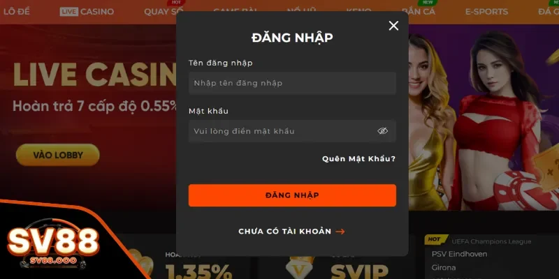 Lưu ý khi đăng nhập SV88